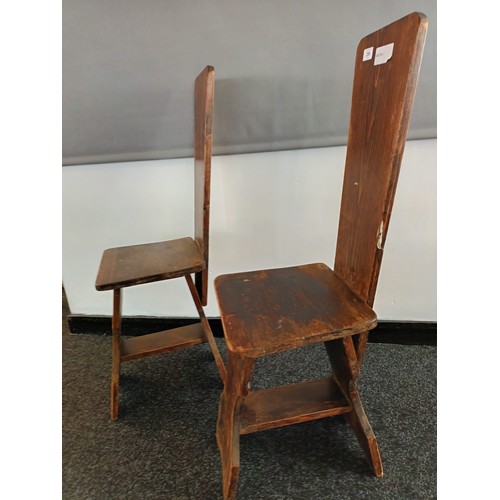 6 - A Pair of farm house kitchen chairs in an unusual shape together with a two section small bookcase. ... 