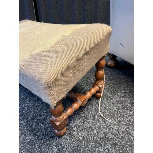 7 - Material arm chair and foot stool [in need of attention] 
[64cm]