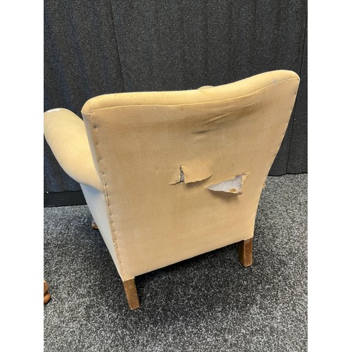7 - Material arm chair and foot stool [in need of attention] 
[64cm]