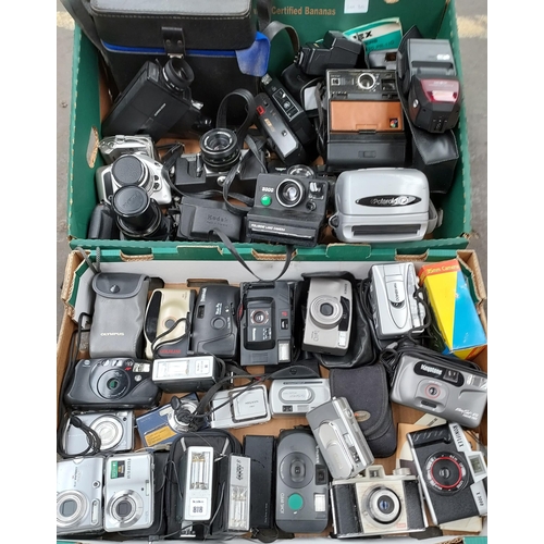 30 - Two boxes of vintage and digital cameras to include Polaroid, kodak and various others