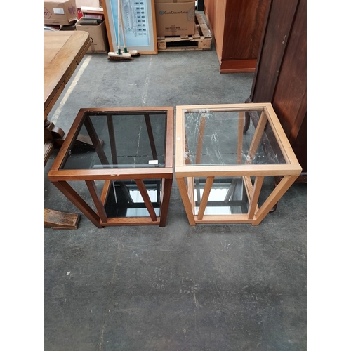 44 - A Pair of contemporary wood and glass side tables. [50cm high]