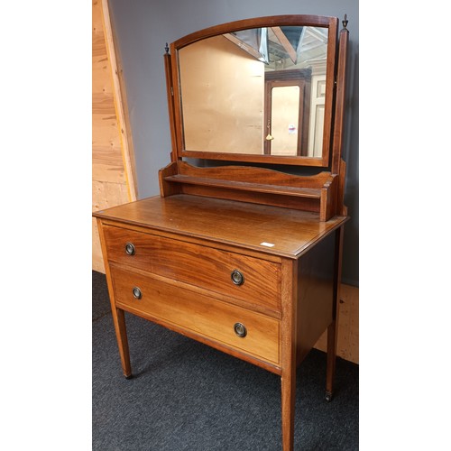 31 - 19th century dressing table, a mirror above a gallery shelf, leading to two long drawers raised on s... 