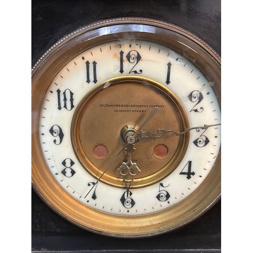 132 - Antique slate and brass mantel clock [battery movement]