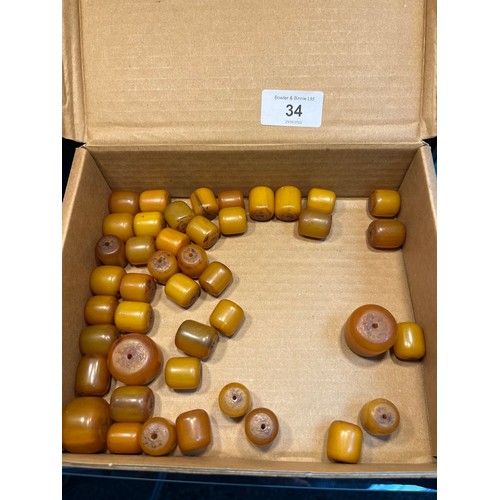 34 - A Collection of antique/ vintage egg yoke amber graduating beads [Loose] [311grams] larges bead 3cm ... 