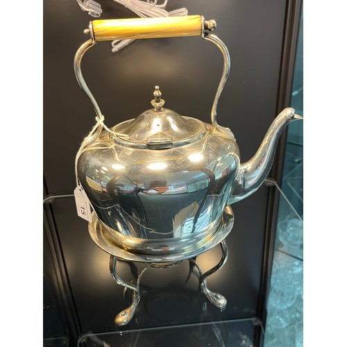 15 - A London silver spirit kettle, produced by Joseph Angell II [missing silver screw for handle] [27.5c... 