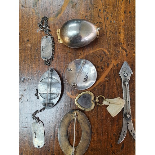 13 - A Selection of silver jewellery items to include Sterling Arrow brooch, Charles Horner silver and en... 