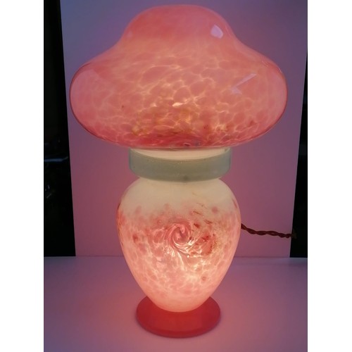 Monart Glass Large Scottish Glass Mushroom Lamp With Pink And Green Design