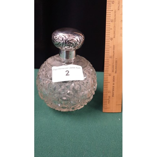 2 - Silver hall marked topped perfume bottle together with silver hall marked collard bottle .