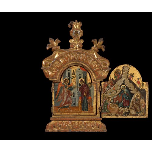 110 - Cretan, 16th century. An exceptionally fine antique triptych icon: Scenes from the Life of Christ. T... 