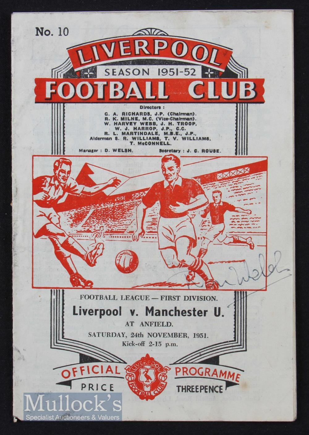 1951 52 Liverpool V Manchester United Match Programme 24 November 1951 Has The Signature Of Don Wel