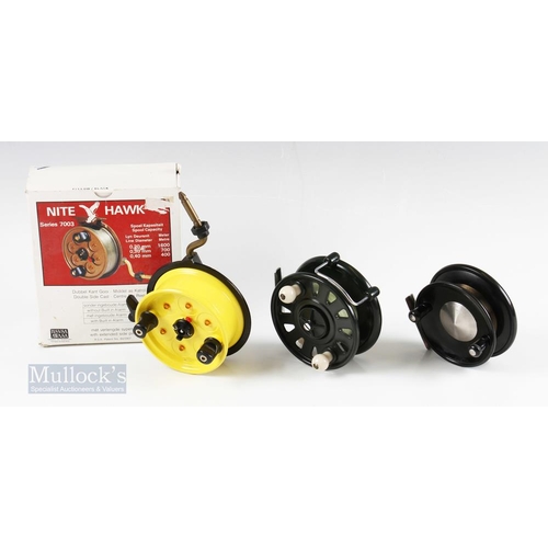 58 - 3x Centrepin Reels - Night Hawk 7003 double side casting reel with built in alarms, in original box ... 