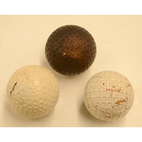 9 - 3 various recessed and square dimple golf balls - Scarce Spalding The Dimple Glory Golf ball c1910 -... 