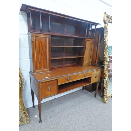 19th Century Inlaid Mahogany Welsh Dresser With Plate Rack Over
