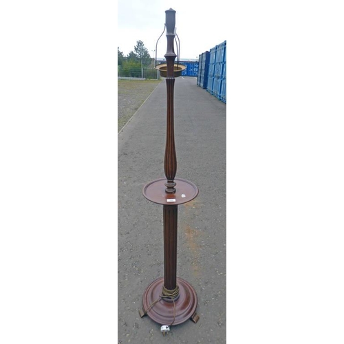 MAHOGANY STANDARD LAMP WITH REEDED COLUMN & CIRCULAR SHELF Barnebys