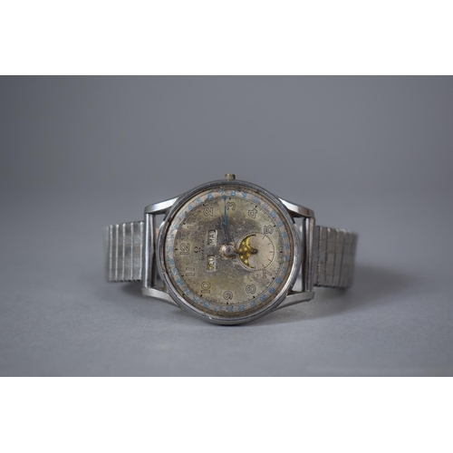 288 - An Omega Stainless Steel 'Cosmic' Triple Date Moonphase Gents Wrist Watch Circa 1950, with French Da... 
