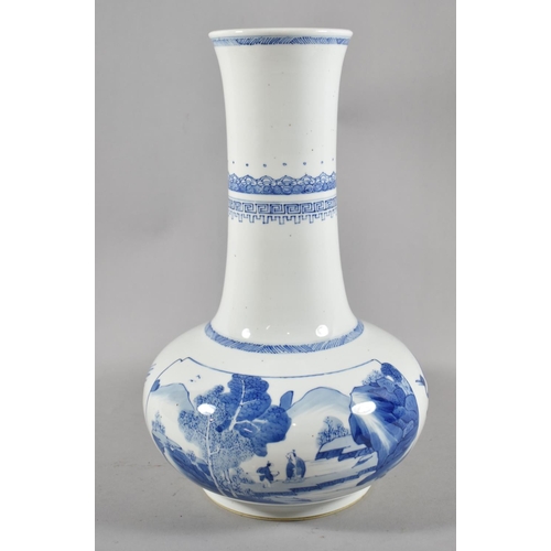 415 - A Large and Heavy Blue and White Chinese Vase Decorated with Cranes, Pagodas and Figures on Path, 33... 