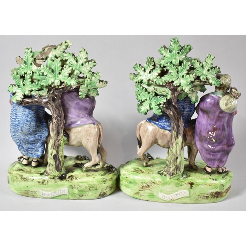 60 - A Pair of Walton Pearlware Pottery Figures, Flight to Egypt and Return From Egypt, Modelled as the H... 