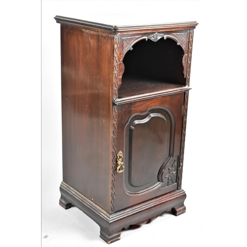 49 - An Edwardian Mahogany Bedside Cabinet with Panelled Door and Open Top Storage, 82cm high