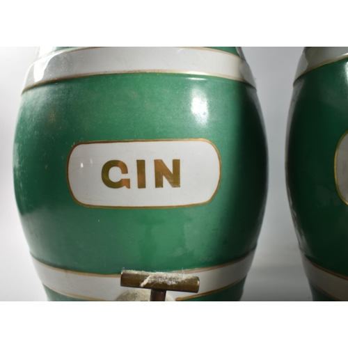 67 - A Set of Three Green, White and Gilt Glazed Ceramic Spirit Barrels for Gin, Brandy and Rum, Each wit... 