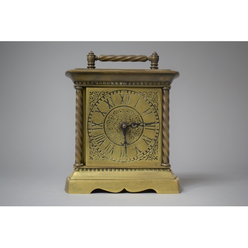 A Heavy Brass Metamec Carriage Clock, with Barley Twist Pilaster