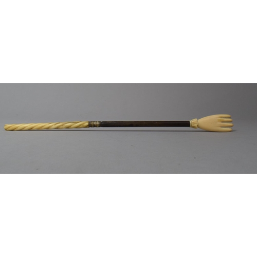 A 19th Century Ivory Mounted Ladies Back Scratcher, Some Losses to