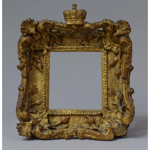 136 - A 19th Century Gilt Frame with Moulded Raised Decoration Having Crown Finial, 21x18cm