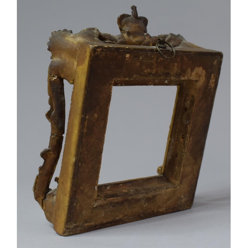 136 - A 19th Century Gilt Frame with Moulded Raised Decoration Having Crown Finial, 21x18cm