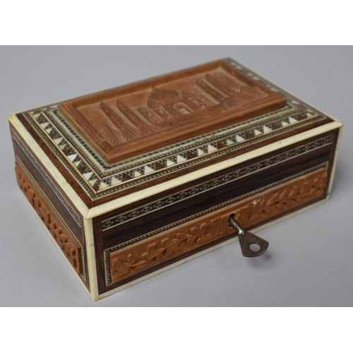 2 - A Carved Visakhapatnam Box, the Hinged Lid with Carved Relief Depicting the Taj Mahal, 15cm Wide