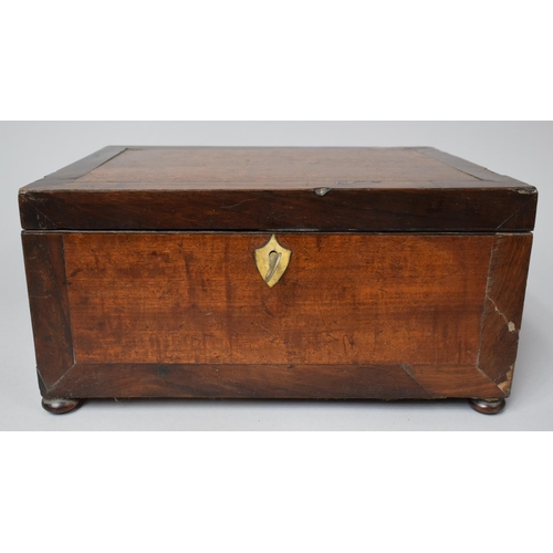 4 - A Late 19th Century Work Box with Hinged Crossbanded Lid, Missing Back Bun Feet, 30cm Wide