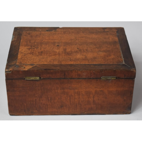 4 - A Late 19th Century Work Box with Hinged Crossbanded Lid, Missing Back Bun Feet, 30cm Wide