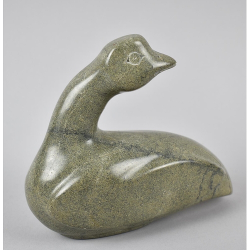 59 - A Inuit Green Stone Study of a Bird with Head Turned, 16cm Long