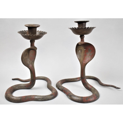 A Pair of Indian Enamelled Brass Candlesticks in the Form of... Barnebys