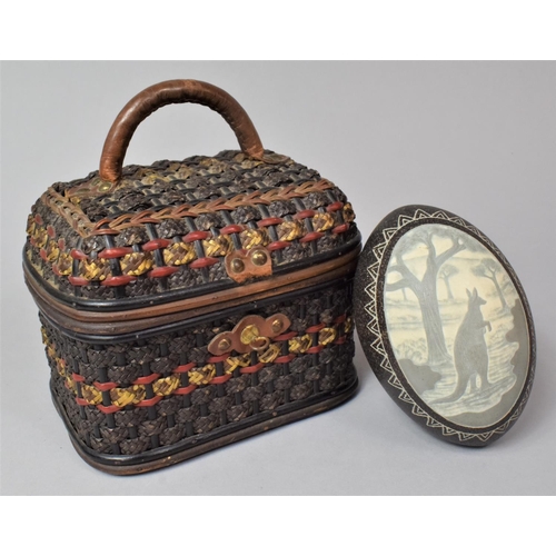 A Vintage Wicker Casket Containing Australian Emu Egg Decora... | Barnebys