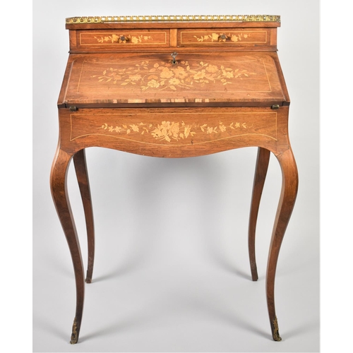 19 - A Reproduction Ormolu Mounted French Style Inlaid Walnut Ladies Writing Bureau on Extended Cabriole ... 