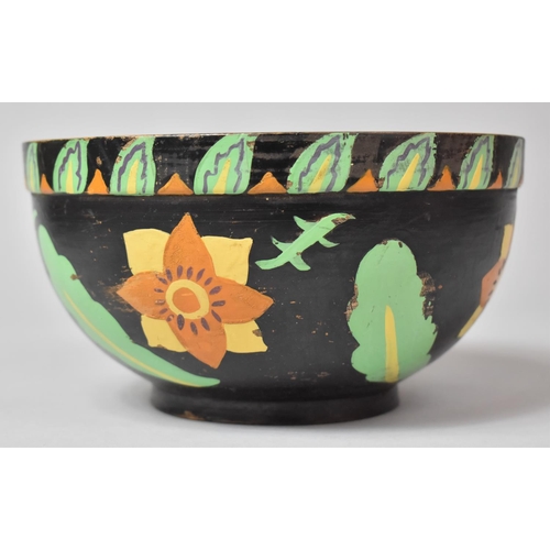 19 - An Early 20th Arts and Crafts Painted Wooden Bowl in the Style of Omega Workshop, 20cm Wide