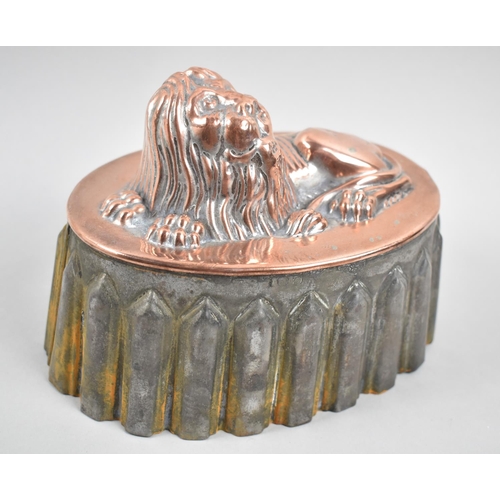 A Mid 19th Century Copper Jelly Mould with Embossed Recumbent Lion to the Top, Numbered 105, 19cm wide