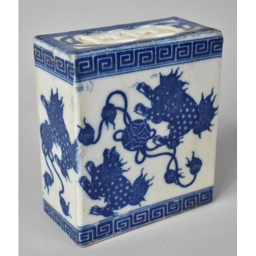 271 - A 19th Century Chinese Blue and White Flower Brick of Rectangular Form Decorated with Temple Lions a... 
