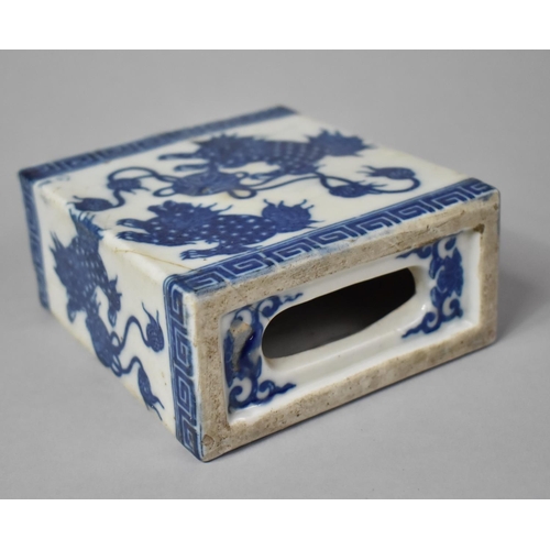 271 - A 19th Century Chinese Blue and White Flower Brick of Rectangular Form Decorated with Temple Lions a... 
