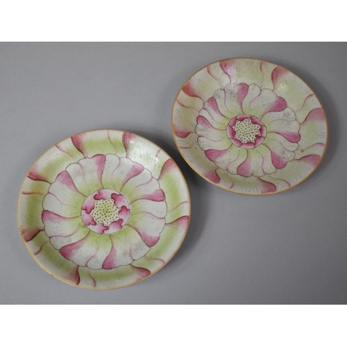 A Pair of 18th Century Chinese Famille Rose Plates Lotus in Pink and Green Enamels, Qing Dynasty, Qianlong Period, Under Glaze Seal Mark to Base, 15cm Diameter Each