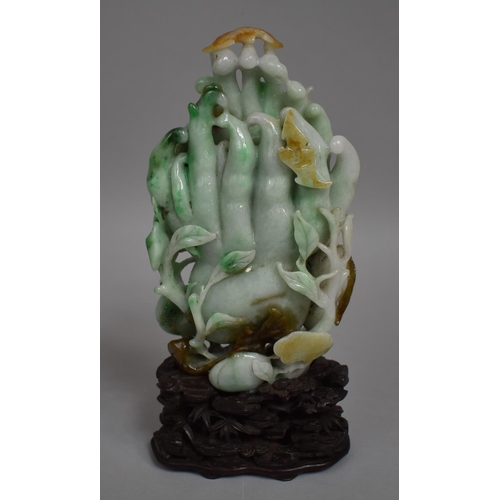 279 - A Carved Chinese Item, Buddhas Hand with Bats, Peaches and Leaved Branches on Carved Wooden Stand, 2... 