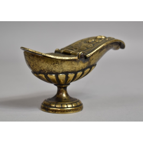 14 - A Late 19th Century Ecclesiastic Brass Incense Boat of Lamp Form Decorated in Relief with Vase of Fl... 