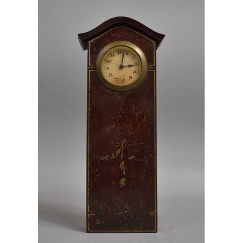 18 - An Edwardian Mahogany Mantle Clock of Tall Form with Remnants of Painted Ribbon and Bow Decoration t... 