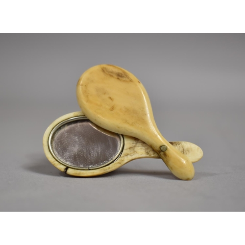 23 - A Late 19th Century Novelty Ivory Miniature Mirror with Hinged Top, 5cm Long