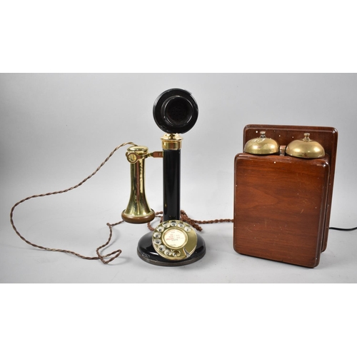 30 - A Vintage Style GPO Telephone with Brass Mounts, Wall Hanging Bell Etc