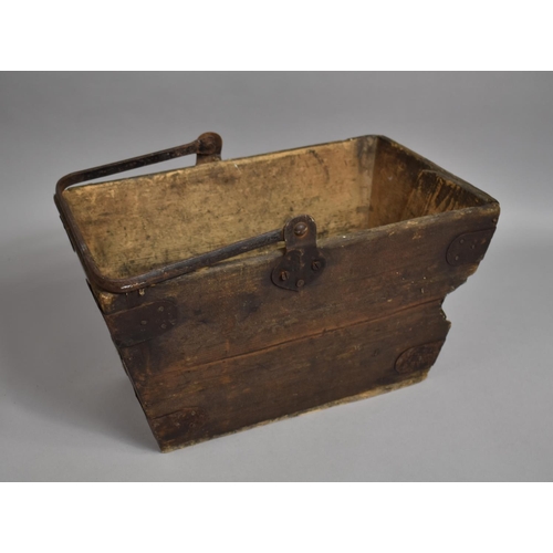53 - A Vintage Iron Bound Wooden Rectangular Bucket with Iron Loop Handle, Condition Issues, 40cm wide