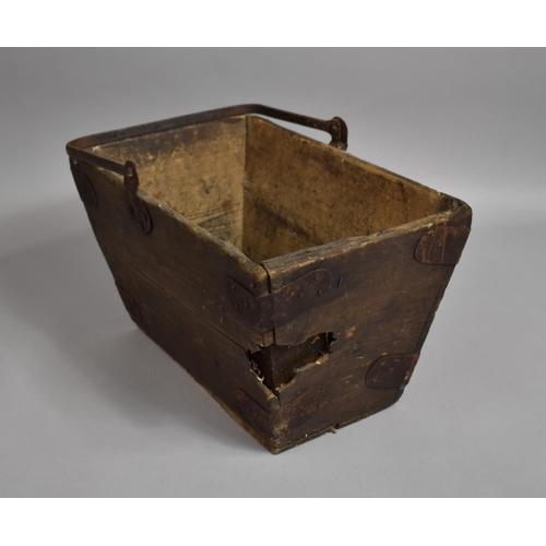 53 - A Vintage Iron Bound Wooden Rectangular Bucket with Iron Loop Handle, Condition Issues, 40cm wide