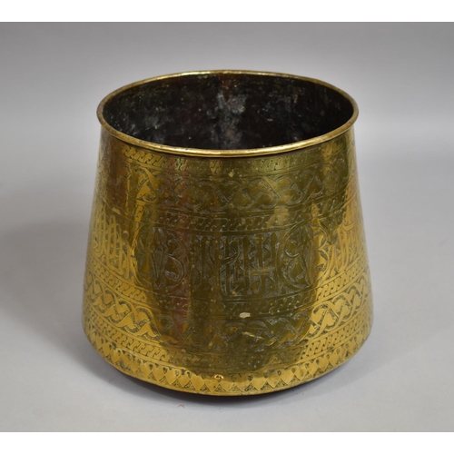 55 - An Indian Engraved Brass Bucket of Circular Tapering Form with Islamic Decoration, 25cm Diameter and... 