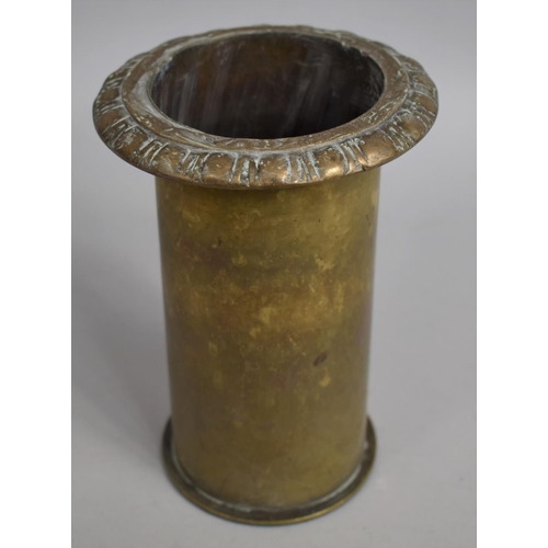 8 - A Trench Art Shell Base Converted to Spill Vase, 17cm high