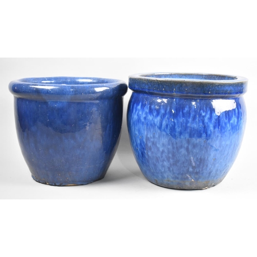 Two Modern Glazed Stoneware Flower Pots, 25cm High and 28cm Diameter