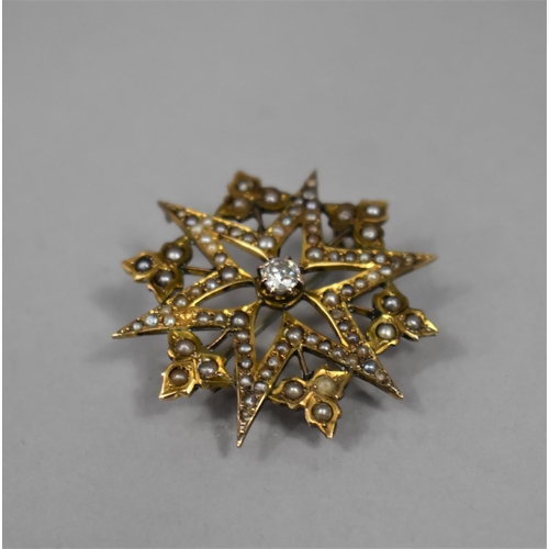 26 - An Attractive 19th Century 9ct Gold, Diamond and Seed Pearl Starburst Brooch, Centre Diamond Approx ... 